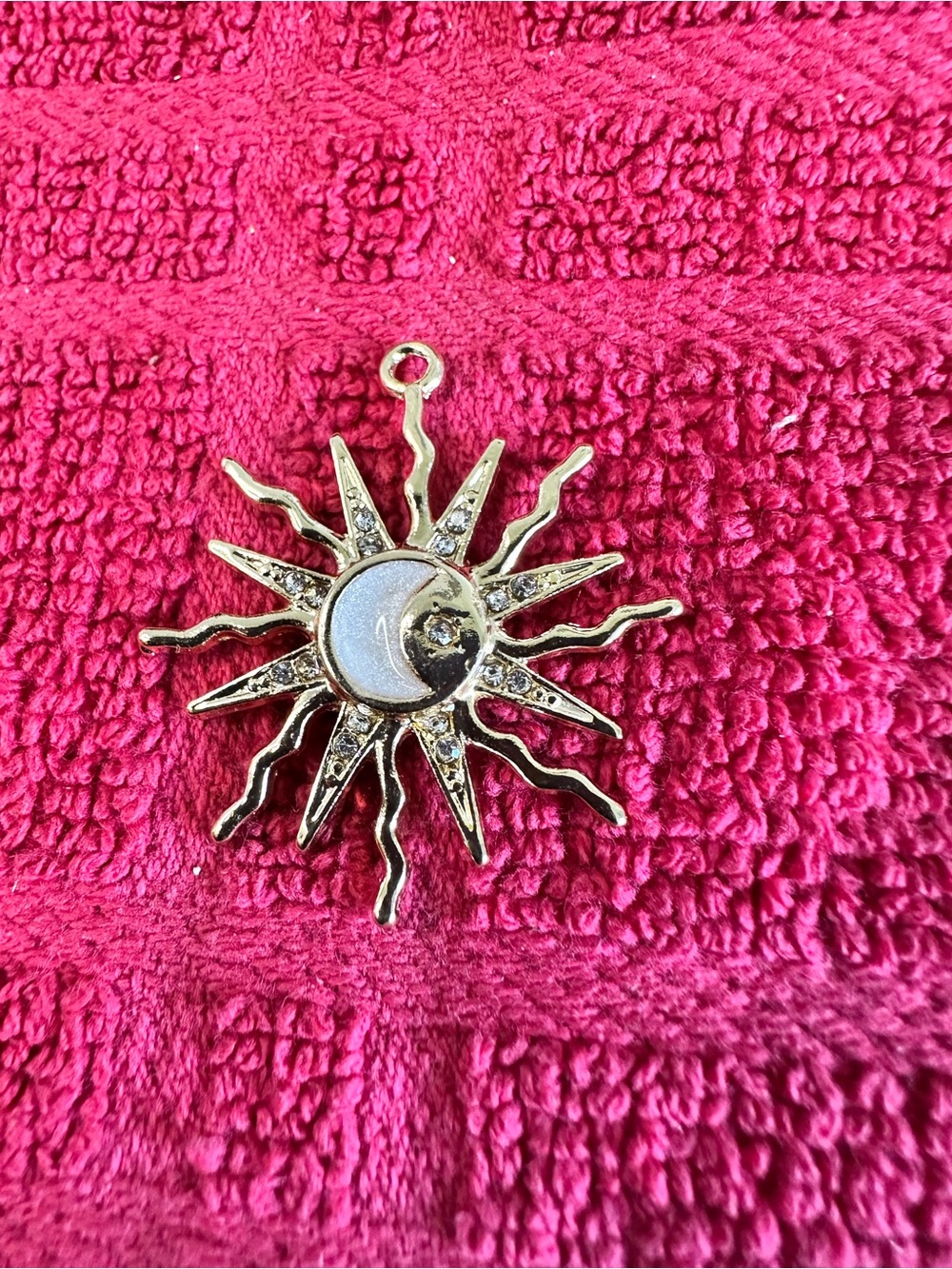 Gold Sun and Moon Pendant in white Accent 35